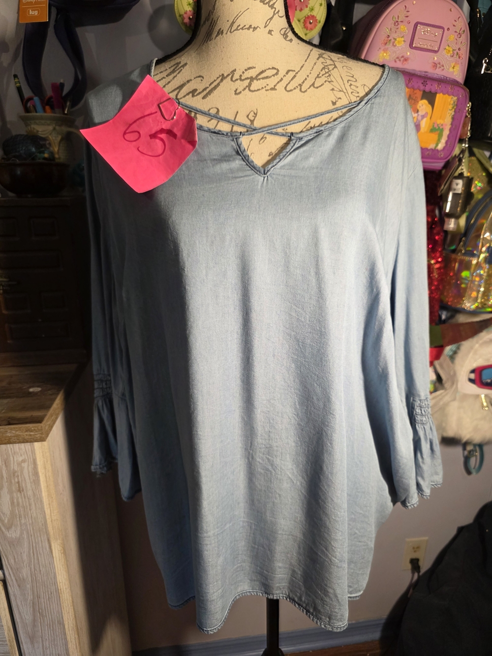 Cato Light Blue Tunic with Keyhole Detail